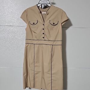 Merona Tan Mini Dress with Blue Ribbing Accents